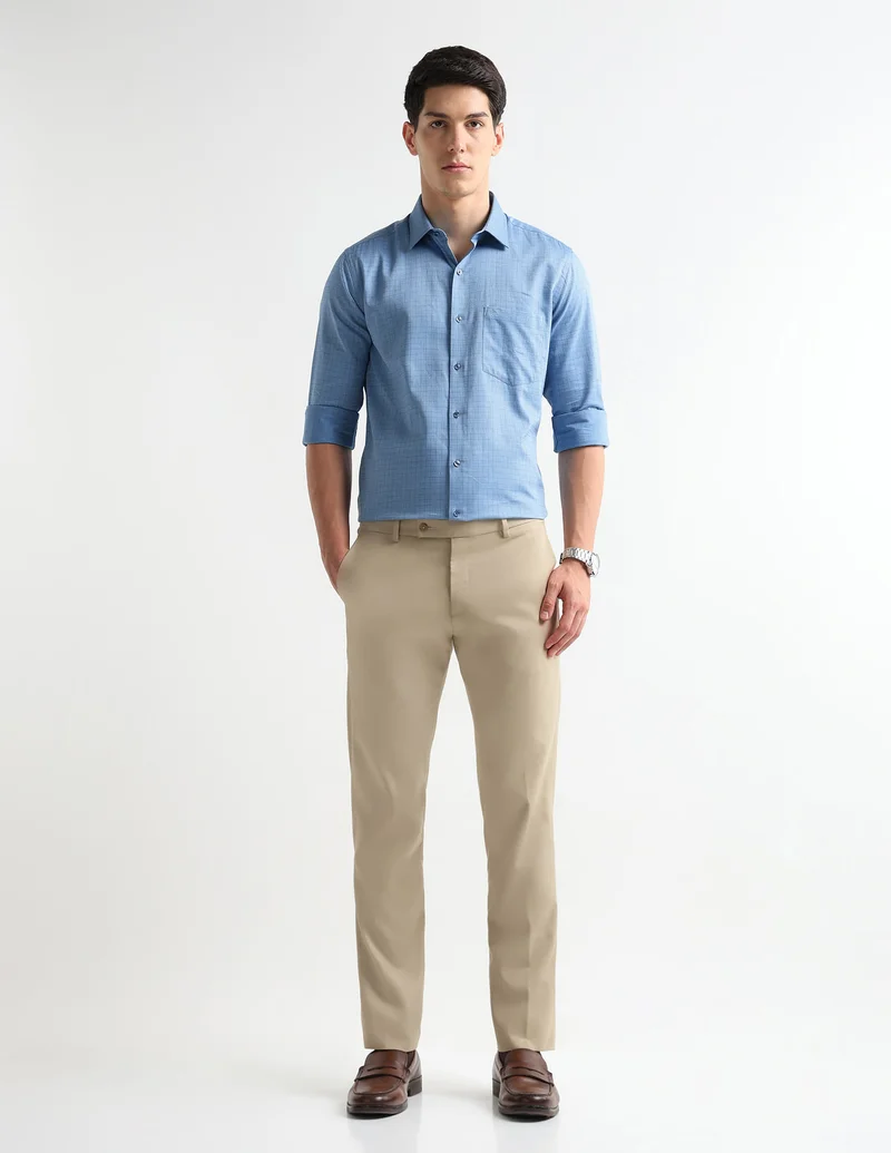 Arrow Dark Blue Textured Graph Checked Auto Press Shirt for Men | Best Price UAE