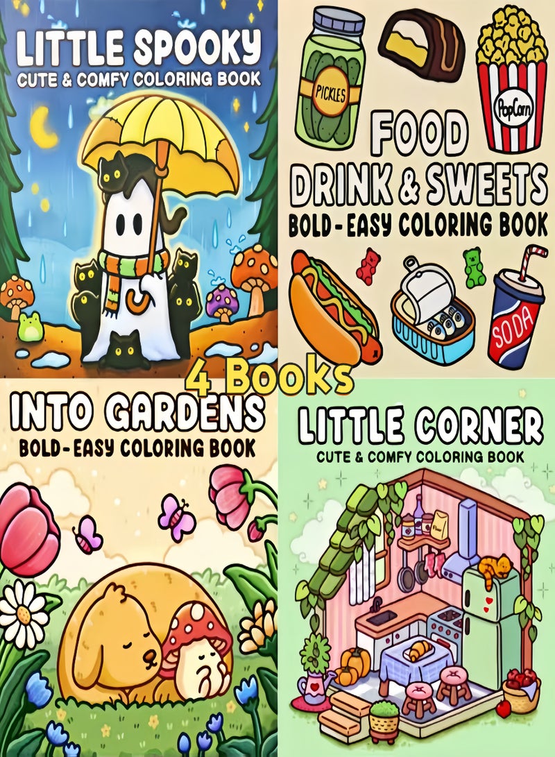 كيفن مجموعة هدايا كتب تلوين لطيفة ومريحة (4 كتب - 40 صفحة لكل كتاب) -كتاب تلوين للكبار والمراهقين - أنشطة يومية لطيفة ومريحة، رسوم تأملية | فن علاجي مُهدئ للقلق، مجموعة مساحات مريحة (تلوين) - Image 1