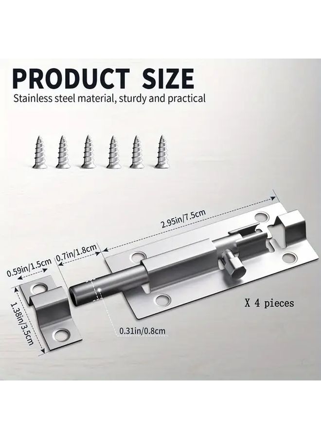 Stainless Steel 4 Inch Barrel Bolt Latch 4pcs Set Door Sliding Lock - Image 2