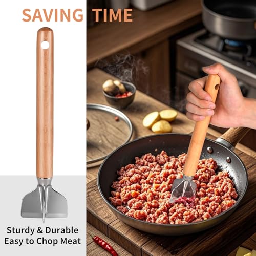 ANZIUS Stainless Steel Meat Chopper, Stainless Steel Meat Masher, 11 Inch, Ground Beef Chopper Tool, Metal Meat Masher, Ground Meat Smasher, Hamburger Smasher Tool - Image 5
