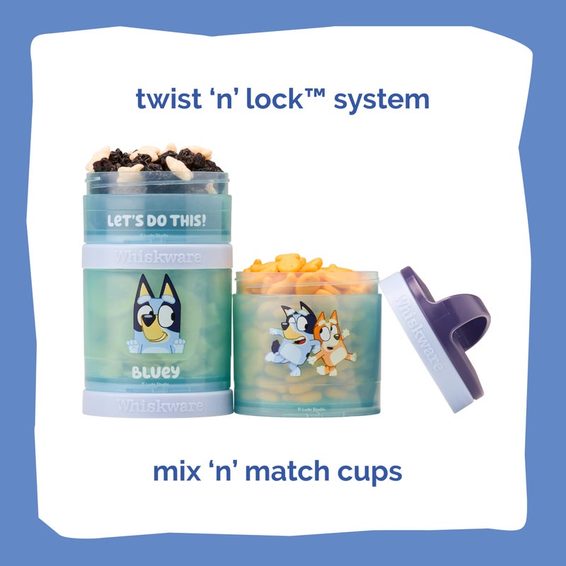 Whiskware Bluey Stackable Snack Containers for Babies, Toddlers, and Kids, 3 Stackable Snack Cups for School and Travel, Cupholder Friendly, Bluey and Bingo! Letâ€™s Do This! - Image 2