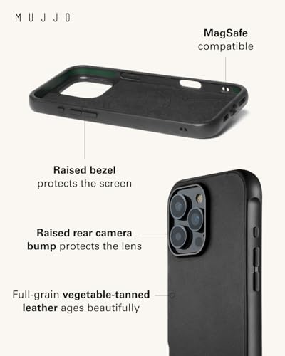 Mujjo Shield Case for iPhone 16 Pro Max UltraThin Premium Velore Leather Case MagSafe Compatible MilitaryGrade Drop Protection for Ultimate Impact Resistance Black - Image 3