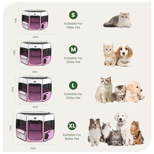 X-ZONE PET Dog Playpen Portable Pet Play Pens for Puppies, Cat, Rabbit, Chicks, Foldable Exercise Play Tent Kennel Crate, Indoor/Outdoor Travel Camping Pink Medium - Image 4