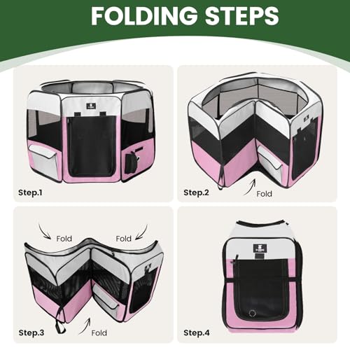 X-ZONE PET Dog Playpen Portable Pet Play Pens for Puppies, Cat, Rabbit, Chicks, Foldable Exercise Play Tent Kennel Crate, Indoor/Outdoor Travel Camping Pink Medium - Image 5