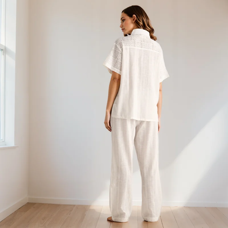 Splash FAV Crochet Detail Shirt and Pyjama Set