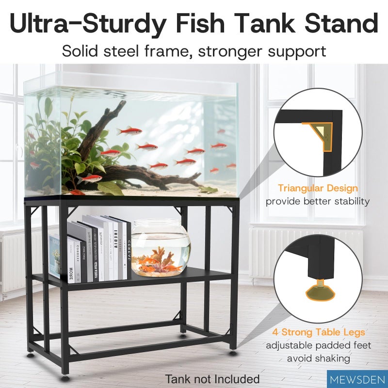 MEWSDEN Fish Tank Stand, 40 Gallon Heavy Duty Metal Aquarium Stands, Reptile Tank, Turtle Tank, Breeder Tank Stand, 660LBS Capacity Terrarium Stand Rack with 2-Tier Storage Shelves (Black, 36.5"x18.5"x29.5") - Image 3