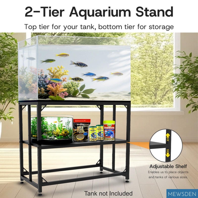 MEWSDEN Fish Tank Stand, 40 Gallon Heavy Duty Metal Aquarium Stands, Reptile Tank, Turtle Tank, Breeder Tank Stand, 660LBS Capacity Terrarium Stand Rack with 2-Tier Storage Shelves (Black, 36.5"x18.5"x29.5") - Image 4