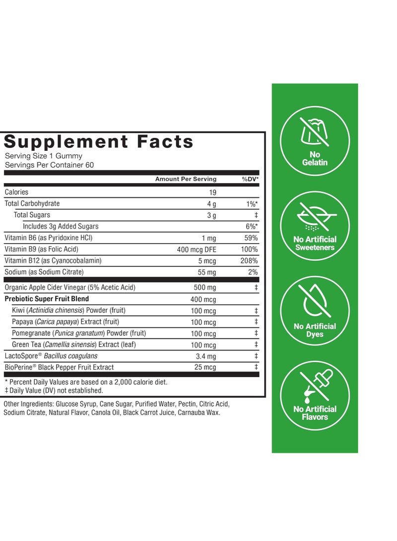 Force Factor ProbioSlim Apple Cider Vinegar Prebiotics to Support Digestion, Metabolism, and Immune Health 60Gummies - Image 2