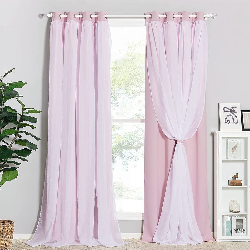 BFAM Sheer Blackout CurtainPink Color 7ft Long Room Darkening Thermal Insulated Eyelet Noise reducing Window and Door Curtains for BedroomLiving Room Sold as Set of 1 - Image 2