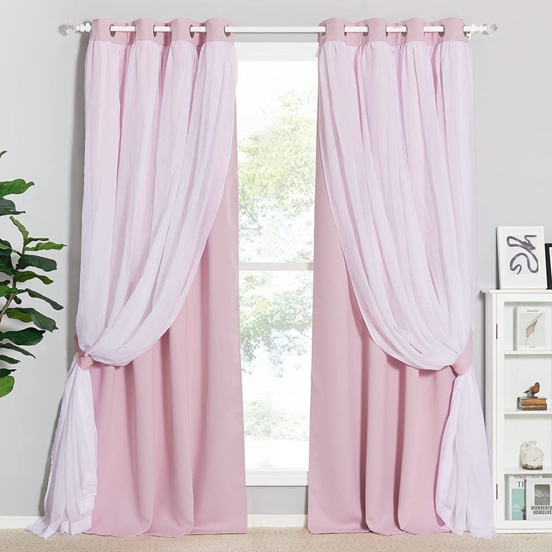 BFAM Sheer Blackout CurtainPink Color 7ft Long Room Darkening Thermal Insulated Eyelet Noise reducing Window and Door Curtains for BedroomLiving Room Sold as Set of 1 - Image 1