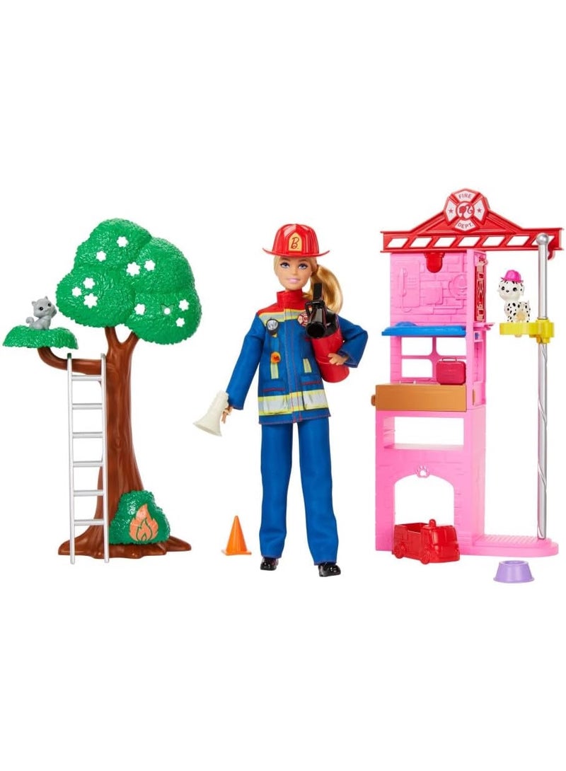 Barbie Careers- Firefighter Doll & Playset with Fire Station & Tree, 2 Pets, Color-Change & 10+ Accessories Including Fire Extinguisher Squirt Toy, - Image 5