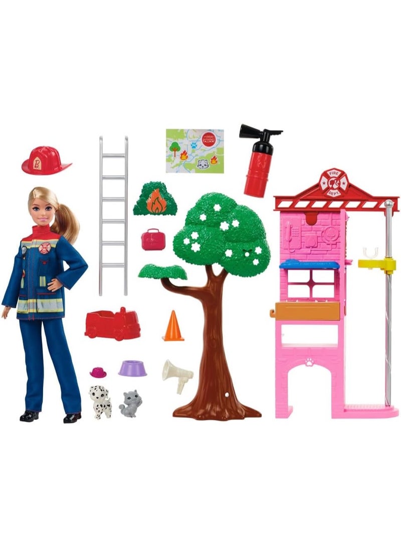 Barbie Careers- Firefighter Doll & Playset with Fire Station & Tree, 2 Pets, Color-Change & 10+ Accessories Including Fire Extinguisher Squirt Toy, - Image 3