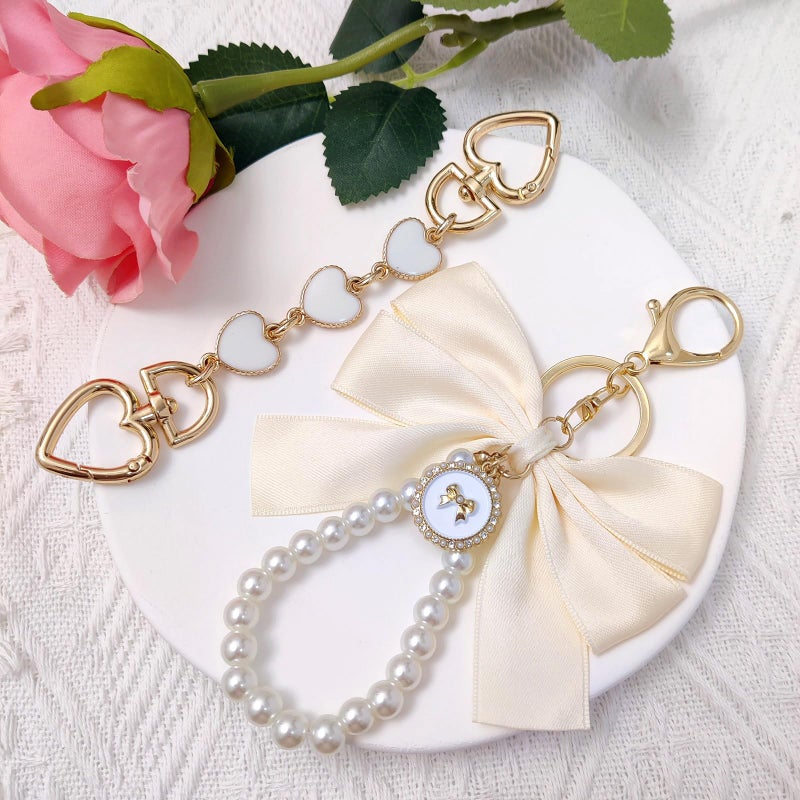 Nalefow 4Pcs Purse Extender Chain & Bow Keychain Kit - 2 Extender Chains & 2 Bow Charms - Purse Strap Extenders (Pink & White Bow) - Image 2