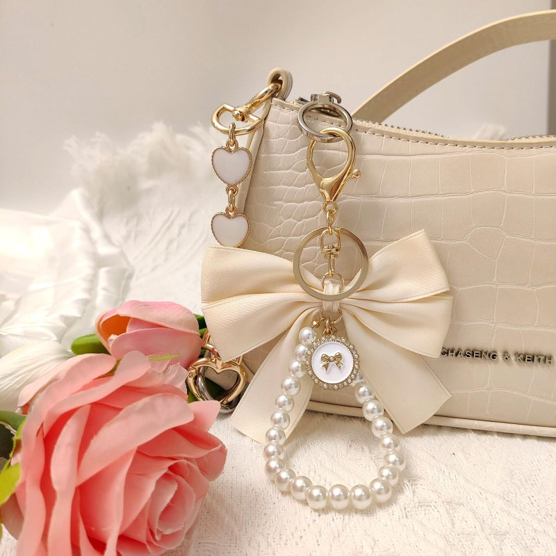 Nalefow 4Pcs Purse Extender Chain & Bow Keychain Kit - 2 Extender Chains & 2 Bow Charms - Purse Strap Extenders (Pink & White Bow) - Image 4