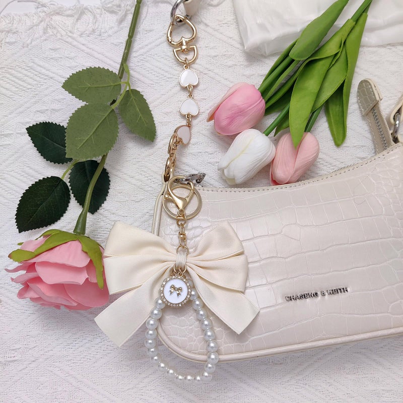 Nalefow 4Pcs Purse Extender Chain & Bow Keychain Kit - 2 Extender Chains & 2 Bow Charms - Purse Strap Extenders (Pink & White Bow) - Image 5