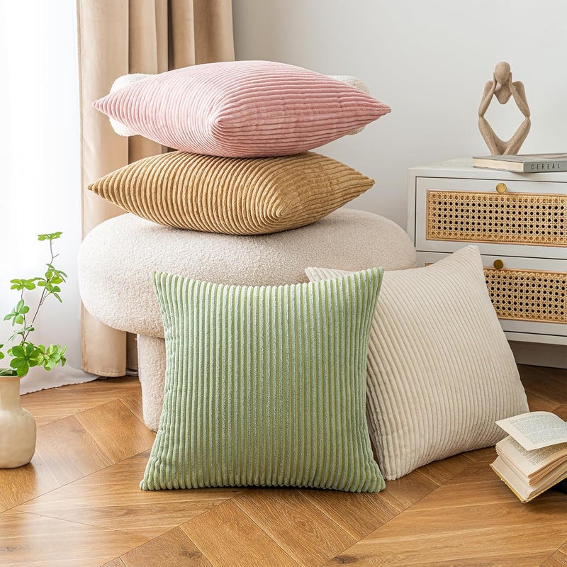 EMEMA Cushion Cover, 60 x 60 cm, Corduroy Cushion Covers, Decorative Sofa Cushion, Corduroy Cushion Cover, Decorative Soft, for Sofa, Living Room, Bedroom, Set of 2, Beige - Image 4