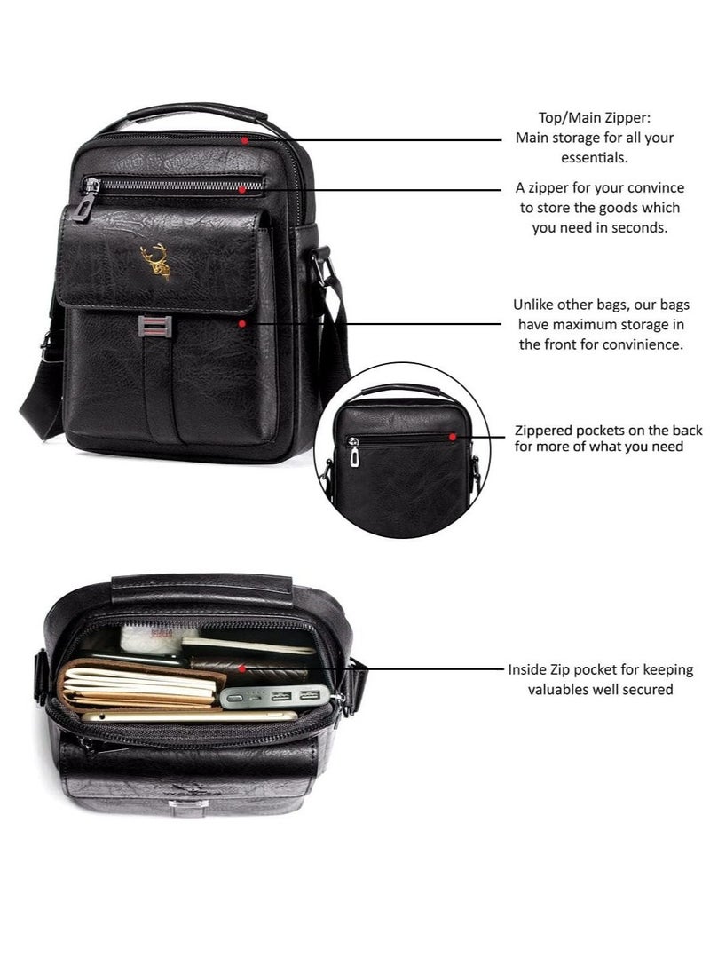 Excefore - Shoulder Bag Men's Crossbody Manbag Leather Messenger Casual Handbags Side Satchel Sling Travel Flight Bags Cross Leather Sport Bags for Men Working Shopping Business Travel Daily - Image 1