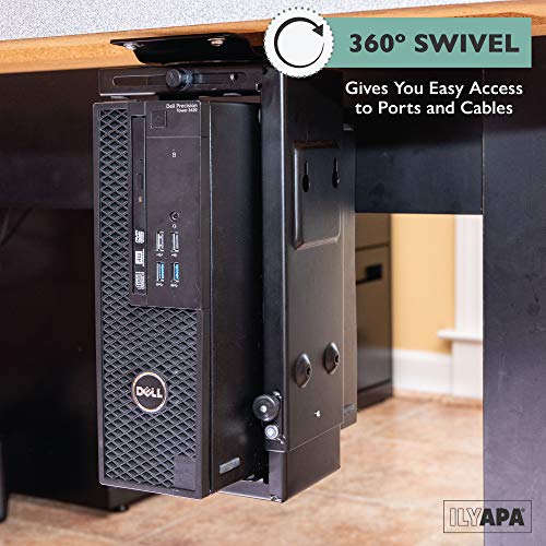 Ilyapa حامل الكمبيوتر تحت المكتب من إليابا مع دوران 360 درجة - حامل وحدة المعالجة المركزية لبرج الكمبيوتر المكتبي - Image 4