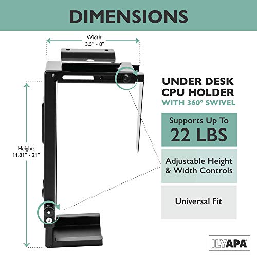 Ilyapa حامل الكمبيوتر تحت المكتب من إليابا مع دوران 360 درجة - حامل وحدة المعالجة المركزية لبرج الكمبيوتر المكتبي - Image 2