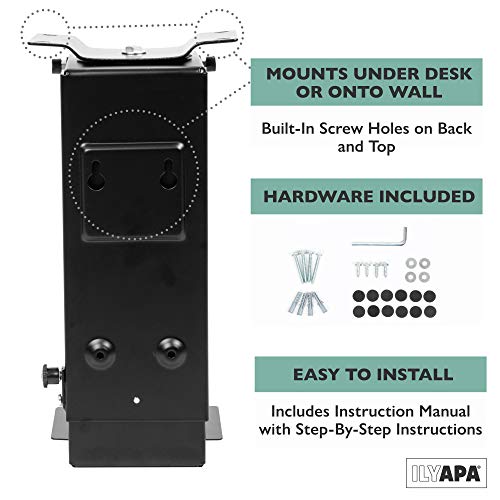 Ilyapa حامل الكمبيوتر تحت المكتب من إليابا مع دوران 360 درجة - حامل وحدة المعالجة المركزية لبرج الكمبيوتر المكتبي - Image 5