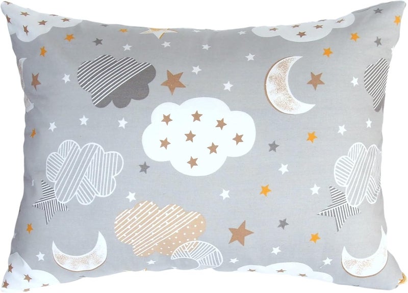Comfy Turtles Toddler Pillowcases 13x18 Grey - Cotton Toddler Pillowcase Star Moon, Toddler Star Pillowcase Boy, Mini Travel Pillow Case Cover - Grey Moon Stars - Image 1