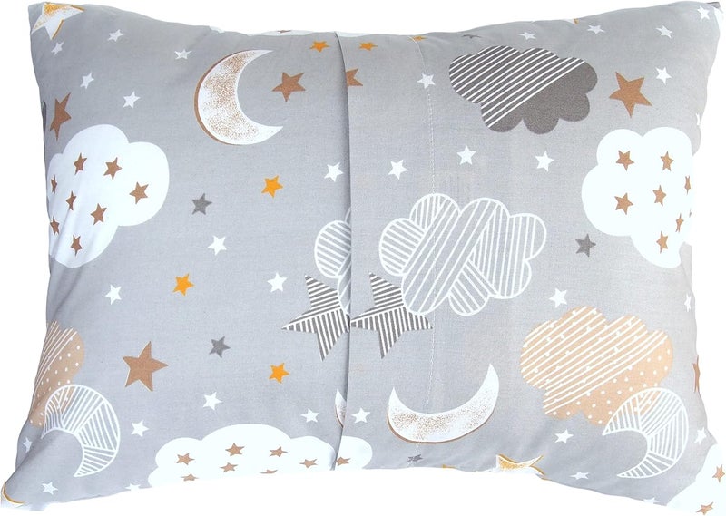 Comfy Turtles Toddler Pillowcases 13x18 Grey - Cotton Toddler Pillowcase Star Moon, Toddler Star Pillowcase Boy, Mini Travel Pillow Case Cover - Grey Moon Stars - Image 2