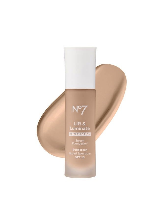 No7 Lift & Luminate Triple Action Serum Foundation - Liquid Foundation Makeup with SPF 15 for a Dewy, Glowy Base - Radiant Serum Foundation for Mature Skin - Cool Ivory (1 Fl Oz) - Image 1