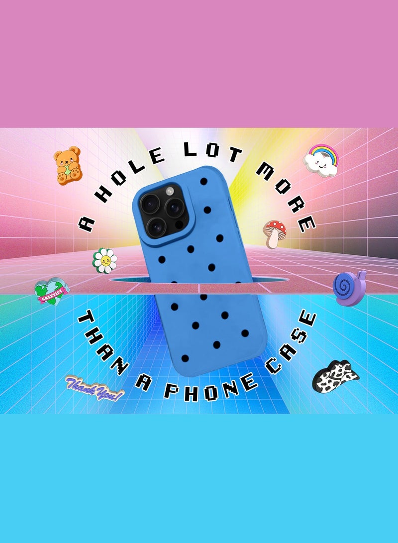 Wtech Apple iPhone 16 Pro 2024 Cute Cartoon Silicone Slippers Holes Shockproof DIY Phone Case Cover - Blue - Image 2