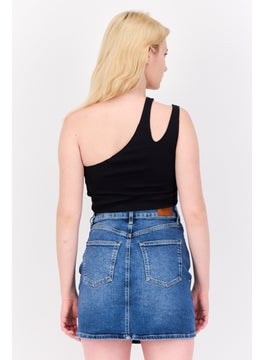 ESPRIT Women One Shoulder Ribbed Cropped Tops, Black  - Image 3