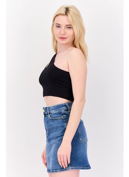 ESPRIT Women One Shoulder Ribbed Cropped Tops, Black  - Image 2