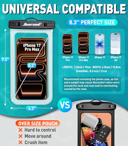 Hiearcool Waterproof Phone Pouch, Waterproof Phone Case, IPX8 Cellphone Dry Bag Compatible for iPhone 17 16 15 14 13 Pro Max Plus Cellphone Up to 8.3", Beach Essentials for Travel-Clear-4Pack - Image 2