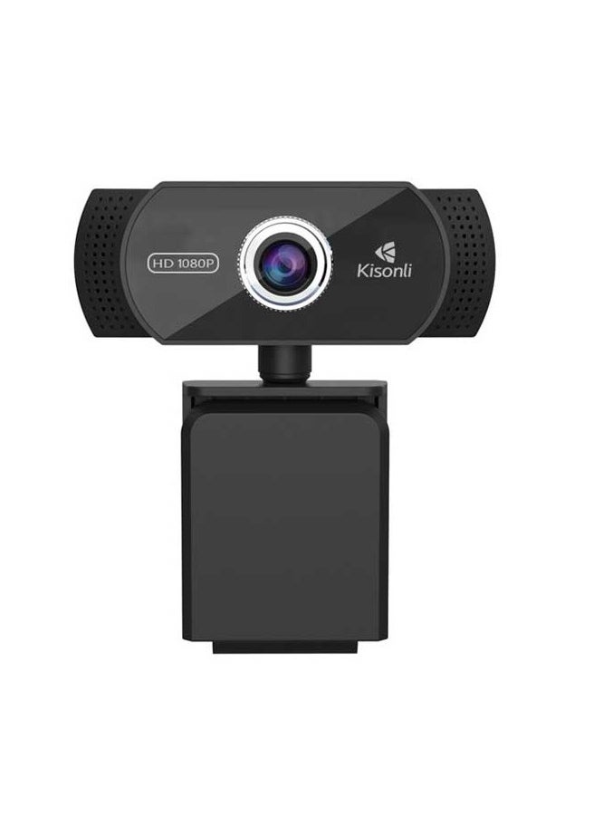 Kisonli Webcam Full HD 1080P , Auto focus webcam USB plug and play free driver With Microphone, 30 FPS, Angle 90 -Black  - Image 2