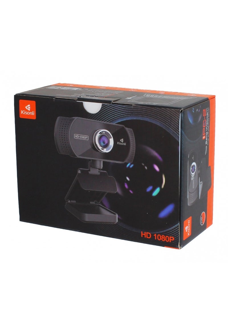Kisonli Webcam Full HD 1080P , Auto focus webcam USB plug and play free driver With Microphone, 30 FPS, Angle 90 -Black  - Image 4