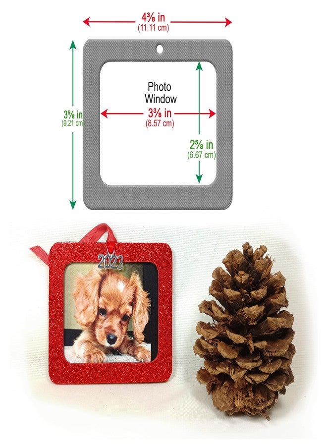 Expressly Yours! Photo Expressions Photo Ornaments for Christmas Tree, Sparkly Glitter Christmas Frame Ornament, Easy-Load Magnetic Design, Includes Satin Ribbon with 2024 Silver Charm Plus Photo Protector, Horizontal, Red - Image 4