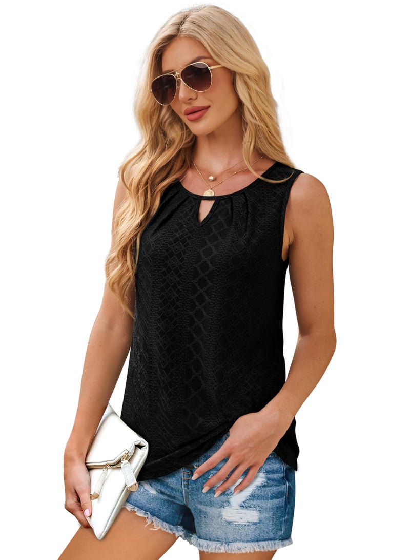 WIHOLL Womens Tank Tops Trendy Summer Beach Vacation Clothes for Women Black Sleeveless Tops Round Neck Casual Spring Break Essentials L - Image 4