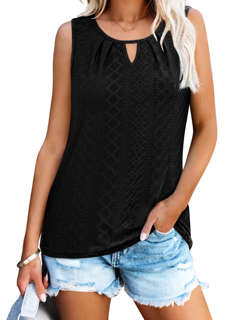 WIHOLL Womens Tank Tops Trendy Summer Beach Vacation Clothes for Women Black Sleeveless Tops Round Neck Casual Spring Break Essentials L - Image 2