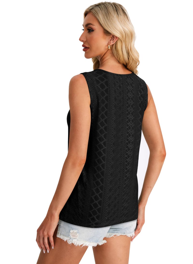 WIHOLL Womens Tank Tops Trendy Summer Beach Vacation Clothes for Women Black Sleeveless Tops Round Neck Casual Spring Break Essentials L - Image 5