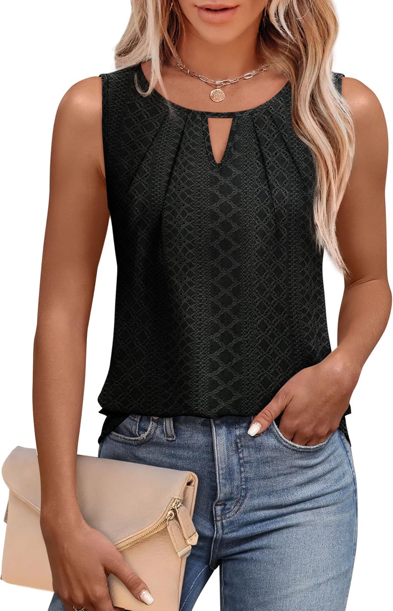WIHOLL Womens Tank Tops Trendy Summer Beach Vacation Clothes for Women Black Sleeveless Tops Round Neck Casual Spring Break Essentials L - Image 1