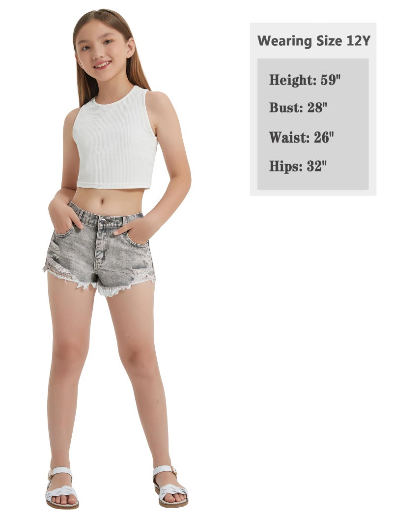 EXARUS Girls Jean Shorts Kids Ripped Denim Teen Tween Cut Off Distressed Youth Mid Rise Waisted Summer Casual Cute Grey 12Y - Image 5
