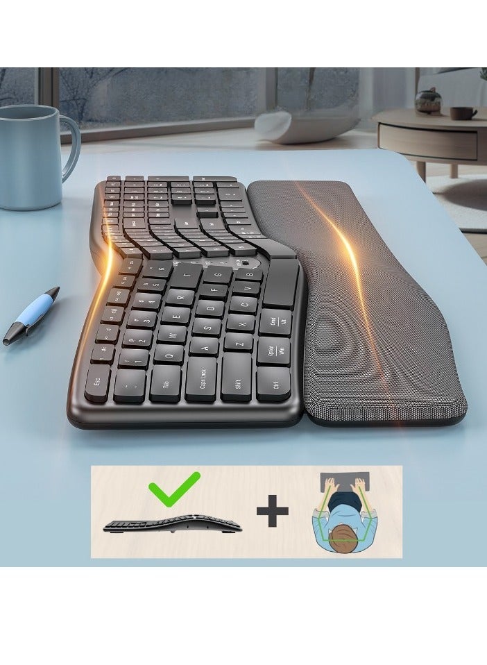 Wireless Ergonomic Keyboard, 2.4G Lightweight Computer Keyboard, Split Keyboard With Wrist Rest, Comfortable And Natural Keyboard For Laptop Computer, (1pc, Black)  - Image 4