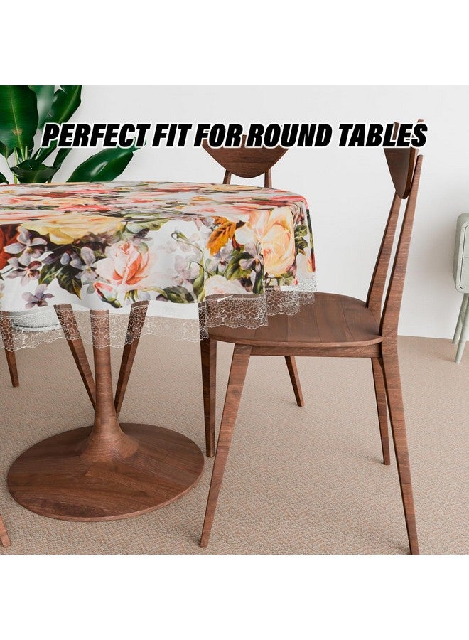 Kuber Industries Round Dining Table Cover 4 Seater Waterproof | Center Table Teepai Cover Cloth for Tea Coffee | Tabletop & Teapoy Mat for Living Room, Kitchen & Balcony | 60 Inch | PVC | Rose Design - Image 3