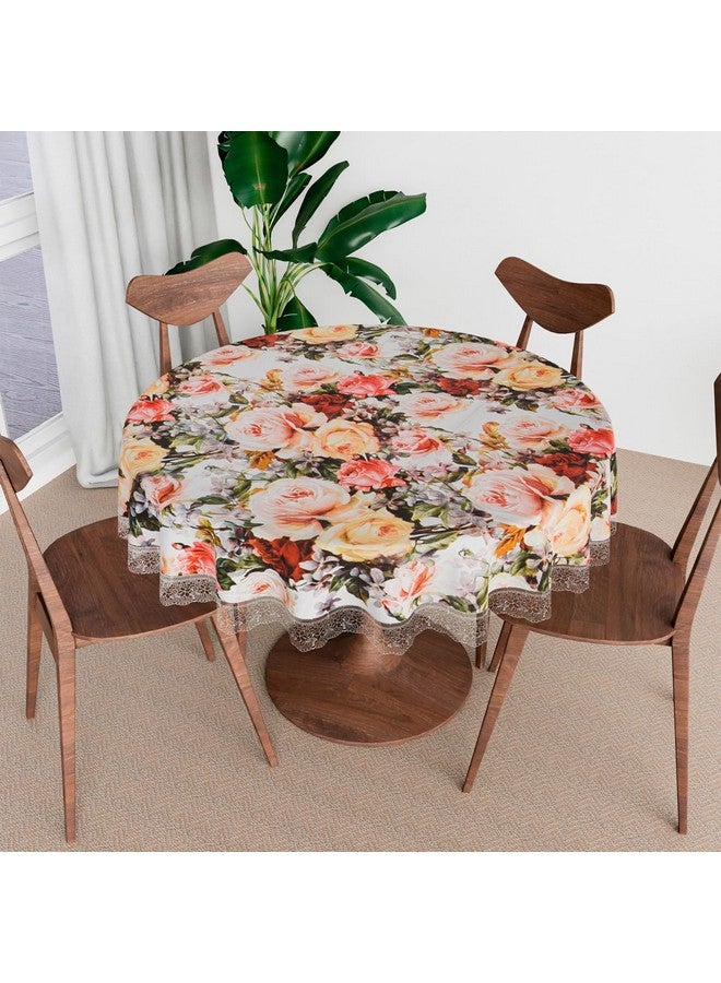 Kuber Industries Round Dining Table Cover 4 Seater Waterproof | Center Table Teepai Cover Cloth for Tea Coffee | Tabletop & Teapoy Mat for Living Room, Kitchen & Balcony | 60 Inch | PVC | Rose Design - Image 1