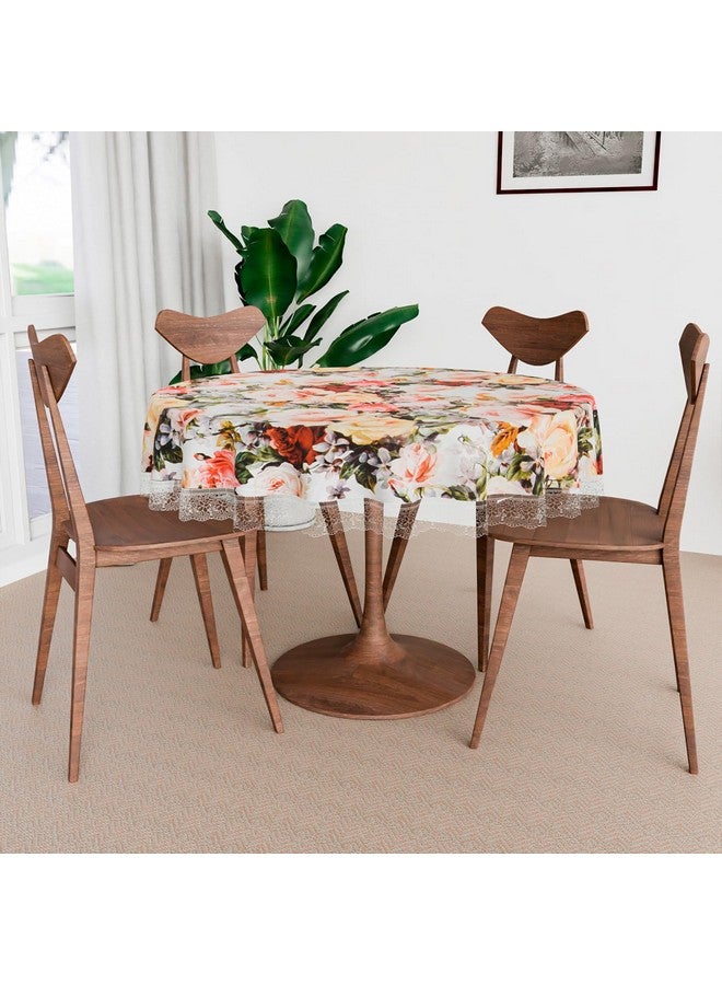 Kuber Industries Round Dining Table Cover 4 Seater Waterproof | Center Table Teepai Cover Cloth for Tea Coffee | Tabletop & Teapoy Mat for Living Room, Kitchen & Balcony | 60 Inch | PVC | Rose Design - Image 2