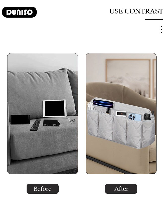 DUNISO Armchair Caddy,Non-slip Waterproof Sofa Armrest Organizer with 14 Pockets Storage, Multifunctional Recliner Caddy Couch Chair Armrest Storage for TV Remote Control Smart Phone Magazine  - Image 3