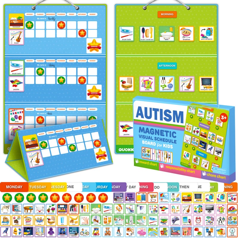QUOKKA Visual Schedule for Kids with Autism 145 Reward Chore Chart for Multiple Kids Behavior Routine Toy for Autistic Children Age 57 ADHD Tools Responsibility Board Autism Learning Material
