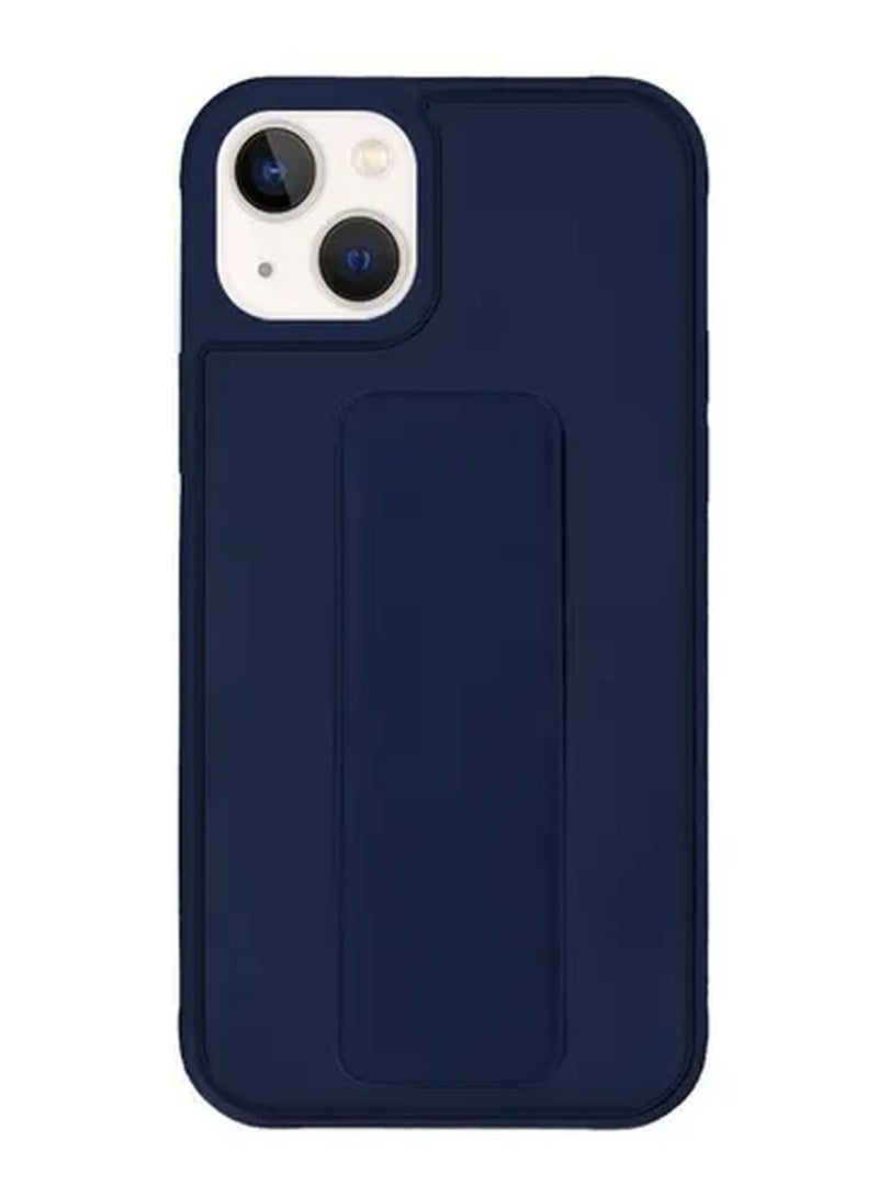 جراب Apple iPhone 14 مزود بمقبض يدوي قابل للطي ومسند معصم وغطاء قبضة الإصبع 6.1 بوصة أزرق داكن - Image 3