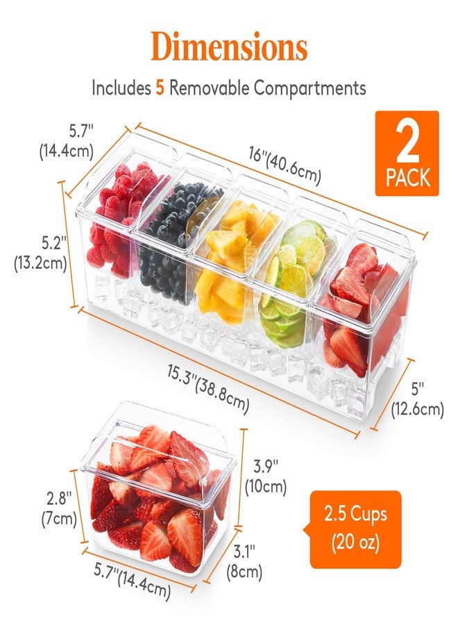 Lifewit 2 Pack Ice Chilled Condiment Caddy with 5 Containers(2.5 Cup), Condiment Server with Separate Lids, Serving Tray Platter for Bar Accessories, Fruit, Salad, Taco, Party Garnish - Image 3