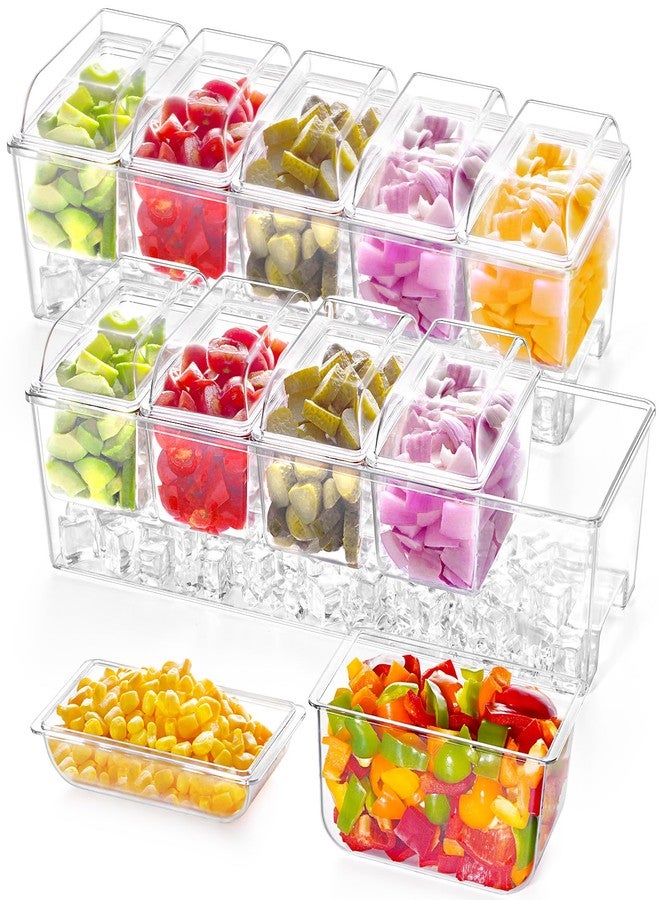 Lifewit 2 Pack Ice Chilled Condiment Caddy with 5 Containers(2.5 Cup), Condiment Server with Separate Lids, Serving Tray Platter for Bar Accessories, Fruit, Salad, Taco, Party Garnish - Image 1