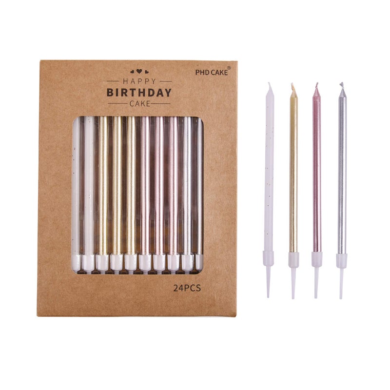 PHD CAKE Gold, Silver, Rose Gold, White, Long Birthday Candles in Holders, Cake Candles, Birthday Parties, Wedding Decorations, Party Candles, Celebrations - Image 1