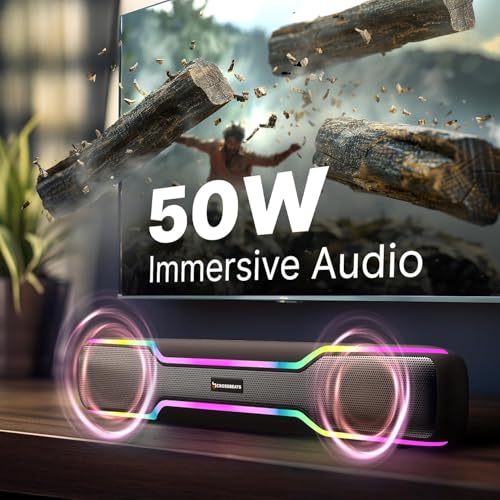CrossBeats Blaze B50 (2026) Bluetooth 50W Soundbar Gaming RGB Light, AUX, BT, SD Card, USB &FM, 8 Hrs Playtime Fast Charge Sound bar smart tv with Built-in mic, Speaker for Mobile, PC, Laptop - Black - Image 5